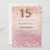 Quinceanera roos goudbruine roze glitter kaart (Voorkant)