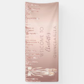 Quinceanera roos gouden ballerina schoenen welkom spandoek (Verticaal)