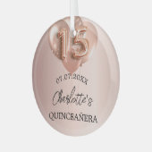 Quinceanera roos gouden ballonnen naam glas ornament (Voorkant links)