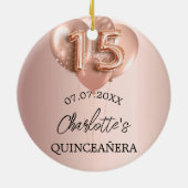 Quinceanera roos gouden ballonnen naam keramisch ornament (Achterkant)