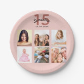 Quinceanera roos gouden blauwe foto naam papieren bordje (Voorkant)