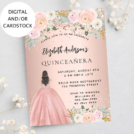 Quinceanera roos gouden bloemen jurk luxe kaart