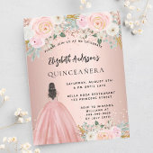 Quinceanera roos gouden bloemjurk uitnodiging briefkaart