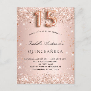 Quinceanera roos gouden blush glitter elegant uitnodiging briefkaart