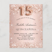 Quinceanera roos gouden blush glitter elegant uitnodiging briefkaart (Voorkant)