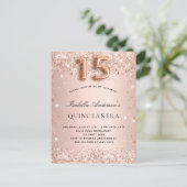 Quinceanera roos gouden blush glitter elegant uitnodiging briefkaart (Staand voorkant)
