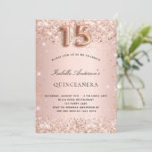 Quinceanera roos gouden blush glitter kaart (Staand voorkant)