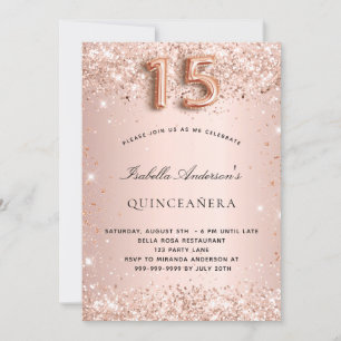 Quinceanera roos gouden blush glitter kaart