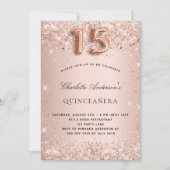 Quinceanera roos gouden blush glitterstof luxe kaart (Voorkant)