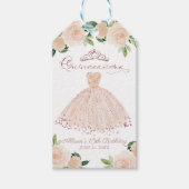 Quinceanera Roos Gouden Blush Gown Roze Bloemen Cadeaulabel (Voorkant)