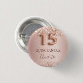 Quinceanera roos gouden blush naamplaatje ronde button 3,2 cm (Voorkant /achterkant)