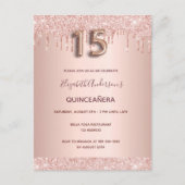 Quinceanera roos gouden blush roze uitnodiging (Voorkant)