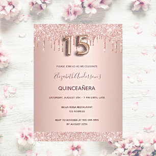 Quinceanera roos gouden blush roze uitnodiging