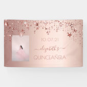 Quinceanera roos gouden blush sterren foto spandoek (Horizontaal)