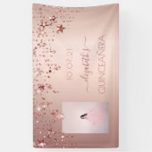 Quinceanera roos gouden blush sterren foto spandoek (Verticaal)