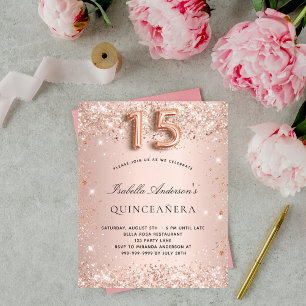 Quinceanera roos gouden blush uitnodiging