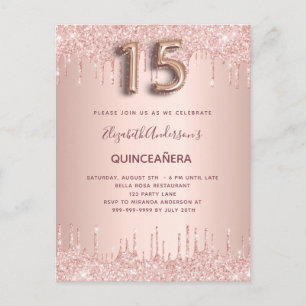 Quinceanera roos gouden blush uitnodiging