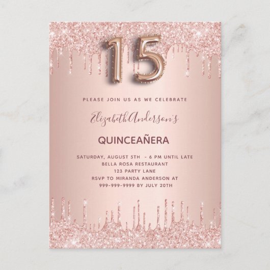 Quinceanera roos gouden blush uitnodiging (Voorkant)