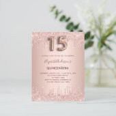 Quinceanera roos gouden blush uitnodiging (Staand voorkant)