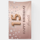 Quinceanera roos gouden diamanten spandoek (Verticaal)