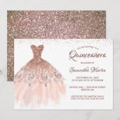 Quinceanera Roos Gouden Glitter Jurk Glam Party Kaart (Voorkant / Achterkant)