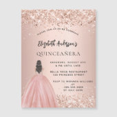 Quinceanera roos gouden glitter jurk luxe magnetische uitnodiging (Voorkant)