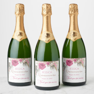 Quinceanera Roos Gouden Glitter Mousserende Wijn L Sparkling Wijnetiket