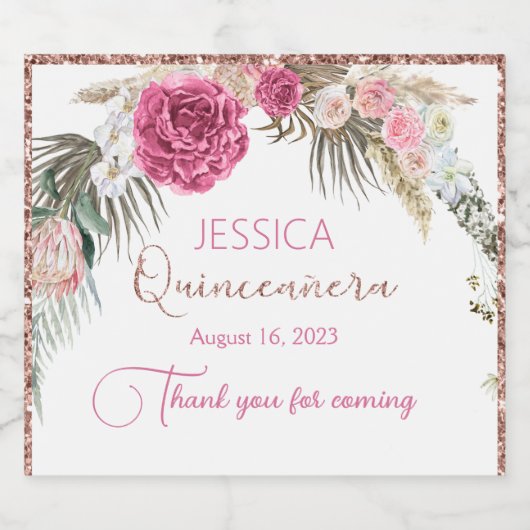 Quinceanera Roos Gouden Glitter Mousserende Wijn L Sparkling Wijnetiket (Enkel label)