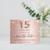 Quinceanera roos gouden glitter save the date kaar (Staand voorkant)