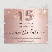 Quinceanera roos gouden glitter save the date kaar (Voorkant)