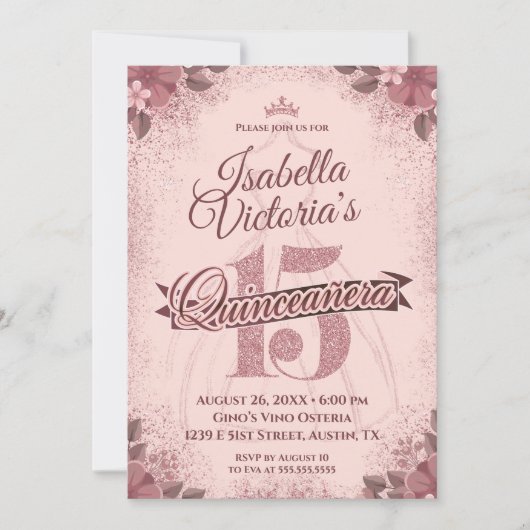 Quinceanera Roos Gouden Glitter Sparkle Kaart (Voorkant)