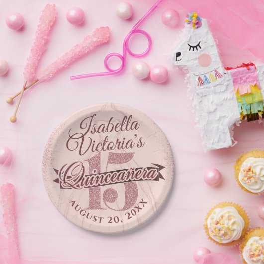 Quinceanera Roos Gouden Glitter Sparkle Papieren Bordje (Feest)