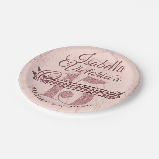 Quinceanera Roos Gouden Glitter Sparkle Papieren Bordje (Gekanteld)