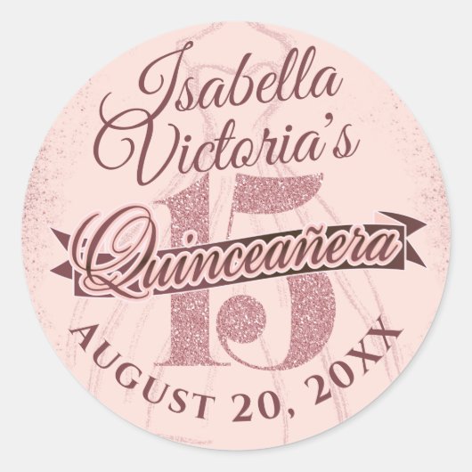 Quinceanera Roos Gouden Glitter Sparkle Ronde Sticker (Voorkant)