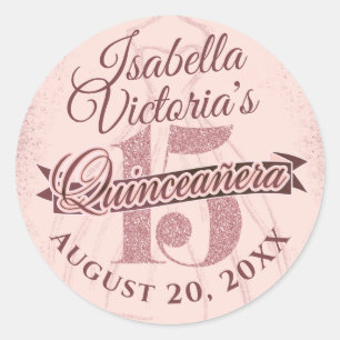 Quinceanera Roos Gouden Glitter Sparkle Ronde Sticker