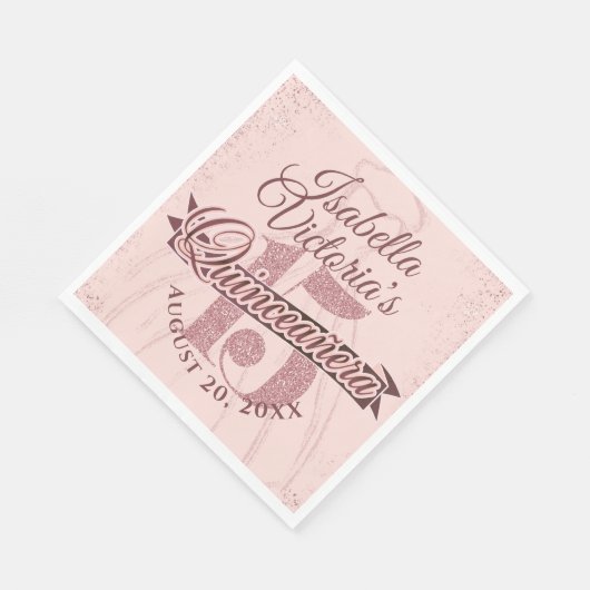 Quinceanera Roos Gouden Glitter Sparkle Servet (Hoek)