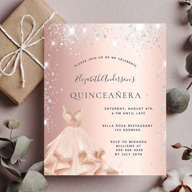 Quinceanera roos gouden glitter uitnodiging (Creator heeft geüpload)