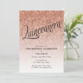 Quinceanera Roos Gouden Glitter Verjaardagsuitnodi Kaart (Staand voorkant)
