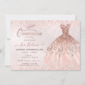 Quinceañera, Roos Gouden Glitters Jurk Kaart (Voorkant)