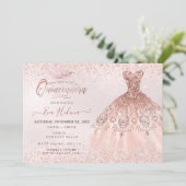 Quinceañera, Roos Gouden Glitters Jurk Kaart (Staand voorkant)