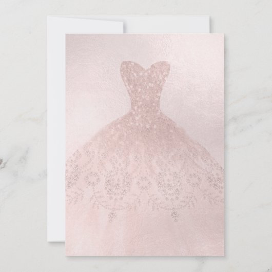 Quinceañera, Roos Gouden Glitters Jurk Kaart (Achterkant)