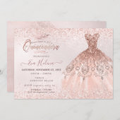 Quinceañera, Roos Gouden Glitters Jurk Kaart (Voorkant / Achterkant)