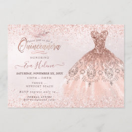 Quinceañera, Roos Gouden Glitters Jurk Kaart