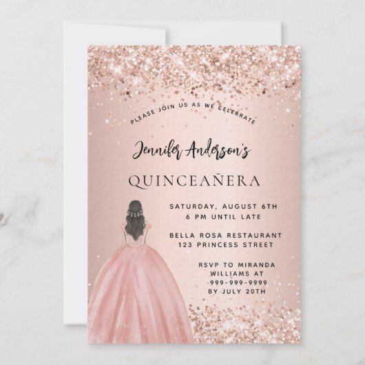 Quinceanera roos gouden jurk 2 personen tweeling l kaart (Achterkant)