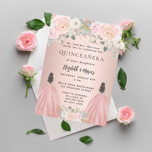 Quinceanera roos gouden jurk floral 2 meisjes twee kaart