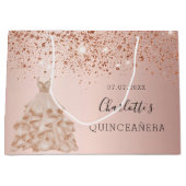 Quinceanera roos gouden jurk naam groot cadeauzakje (Voorkant)