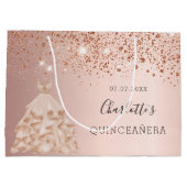 Quinceanera roos gouden jurk naam groot cadeauzakje (Achterkant)