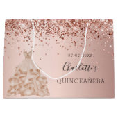 Quinceanera roos gouden jurk naam groot cadeauzakje (Voorkant)