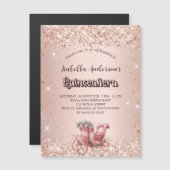 Quinceanera roos gouden koets luxe magnetische uitnodiging (Voorkant / Achterkant)