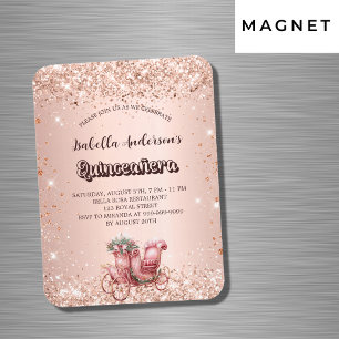 Quinceanera roos gouden koets luxe uitnodiging magneet